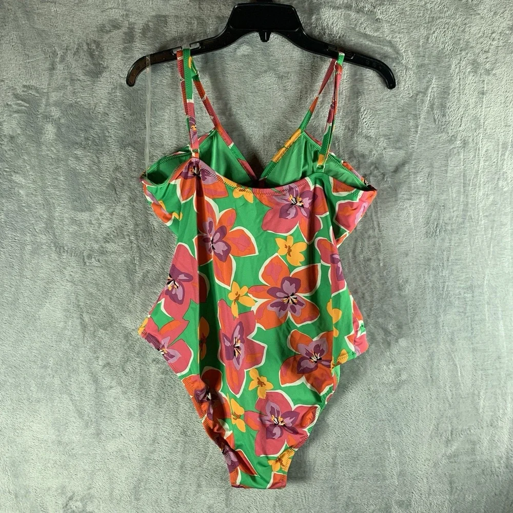 Sanctuary Swim Women's Swimsuite XL One Piece‎ Shirred Front Floral Print Green
